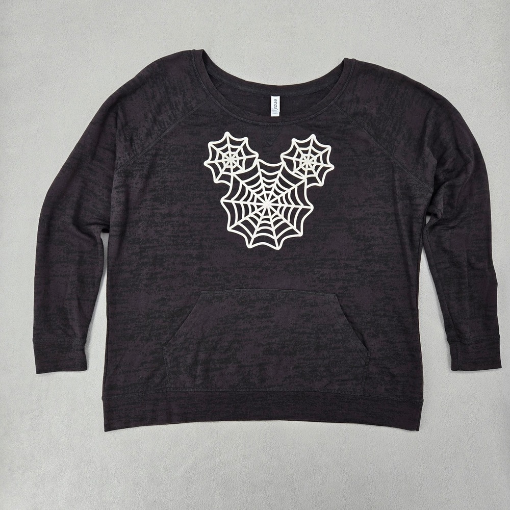Enza Women 2X Sweatshirt Spider Web Mouse Goth Halloween Burnout Pullover